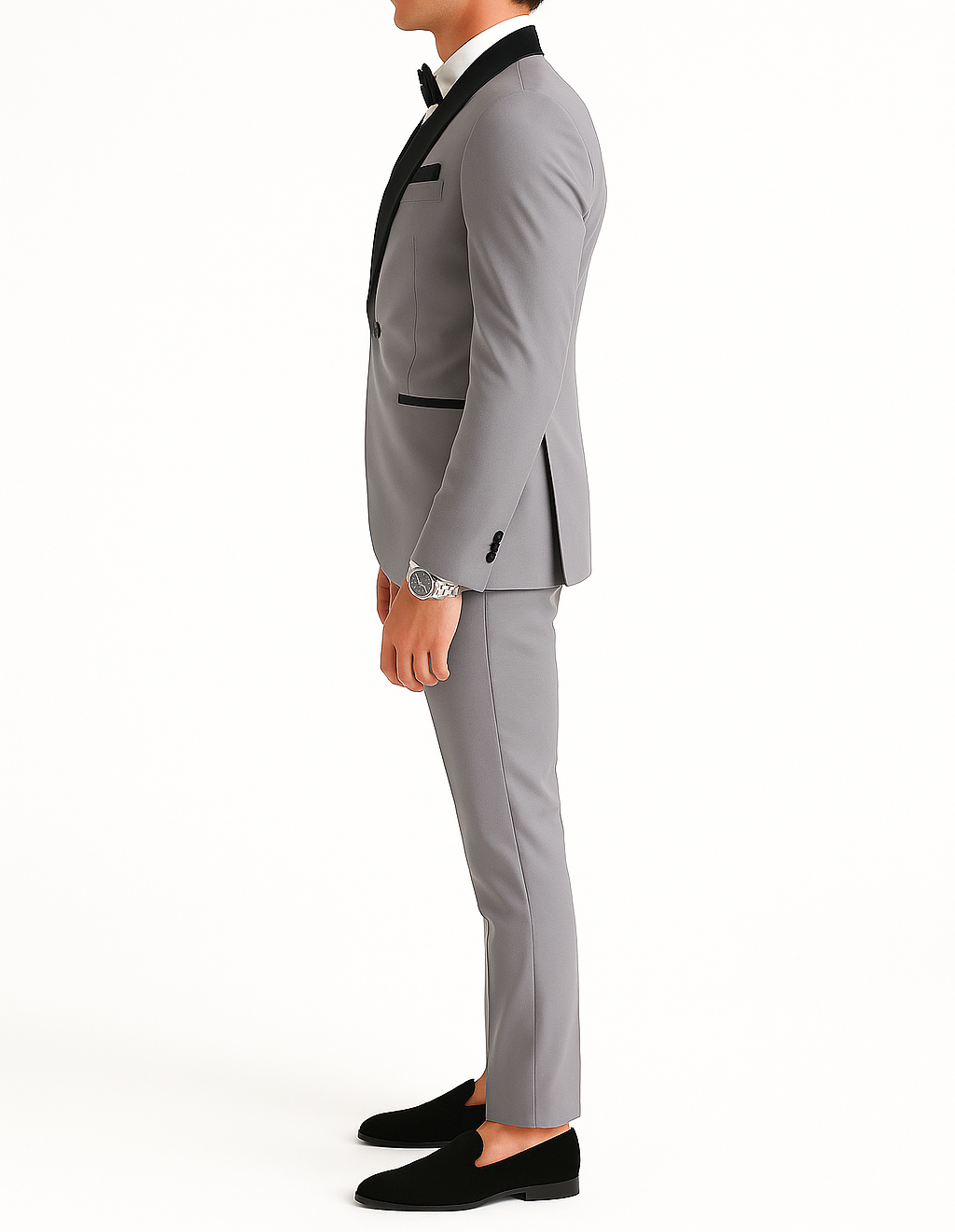 Costume homme gris col châle