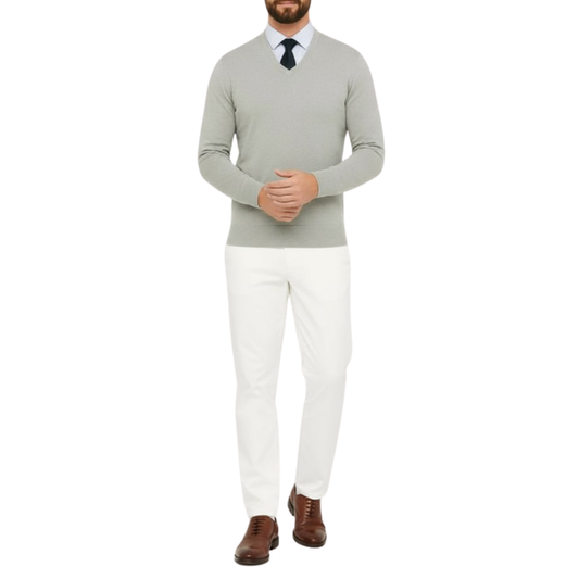 Pull homme col V gris