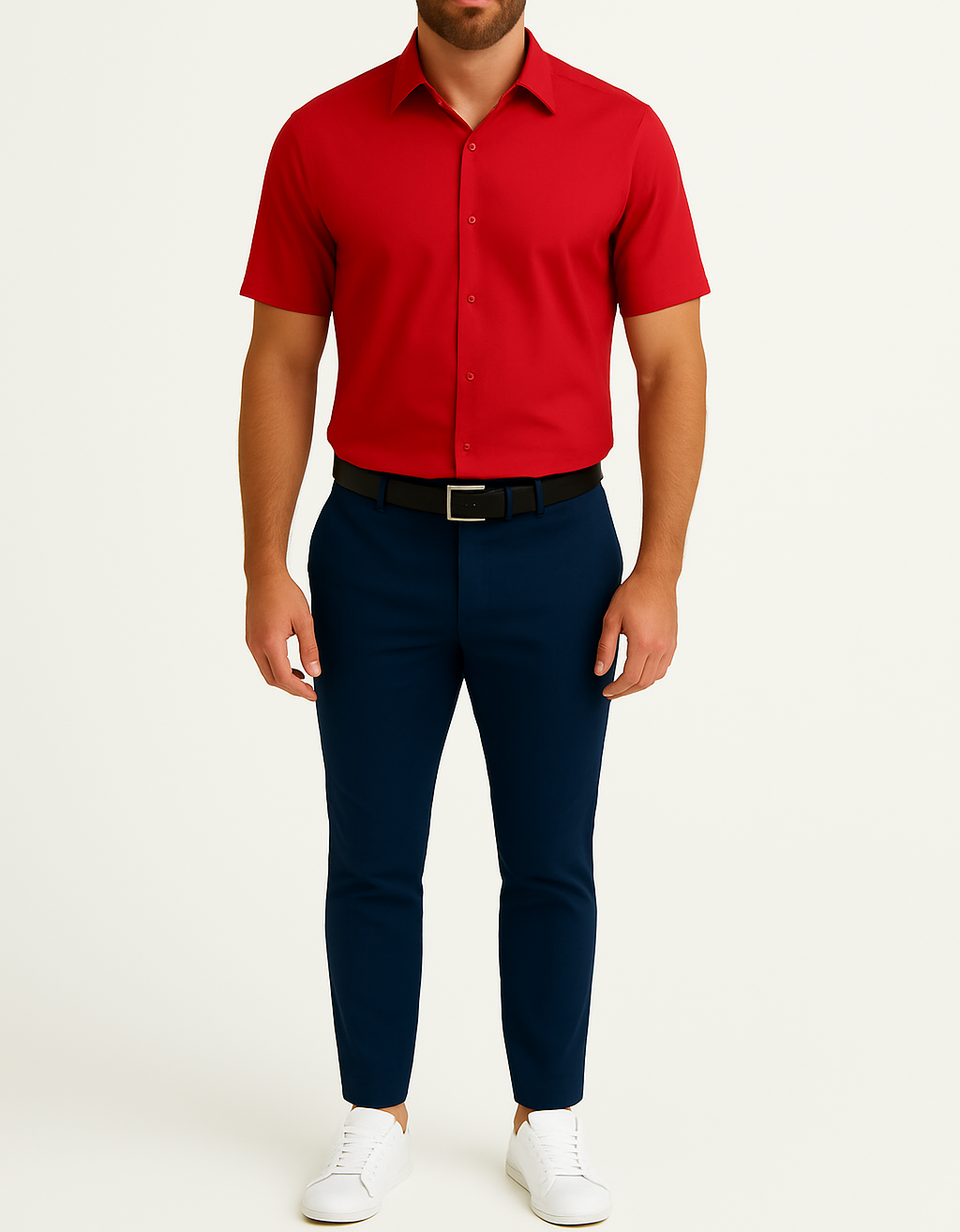 Chemise manche courte rouge unie