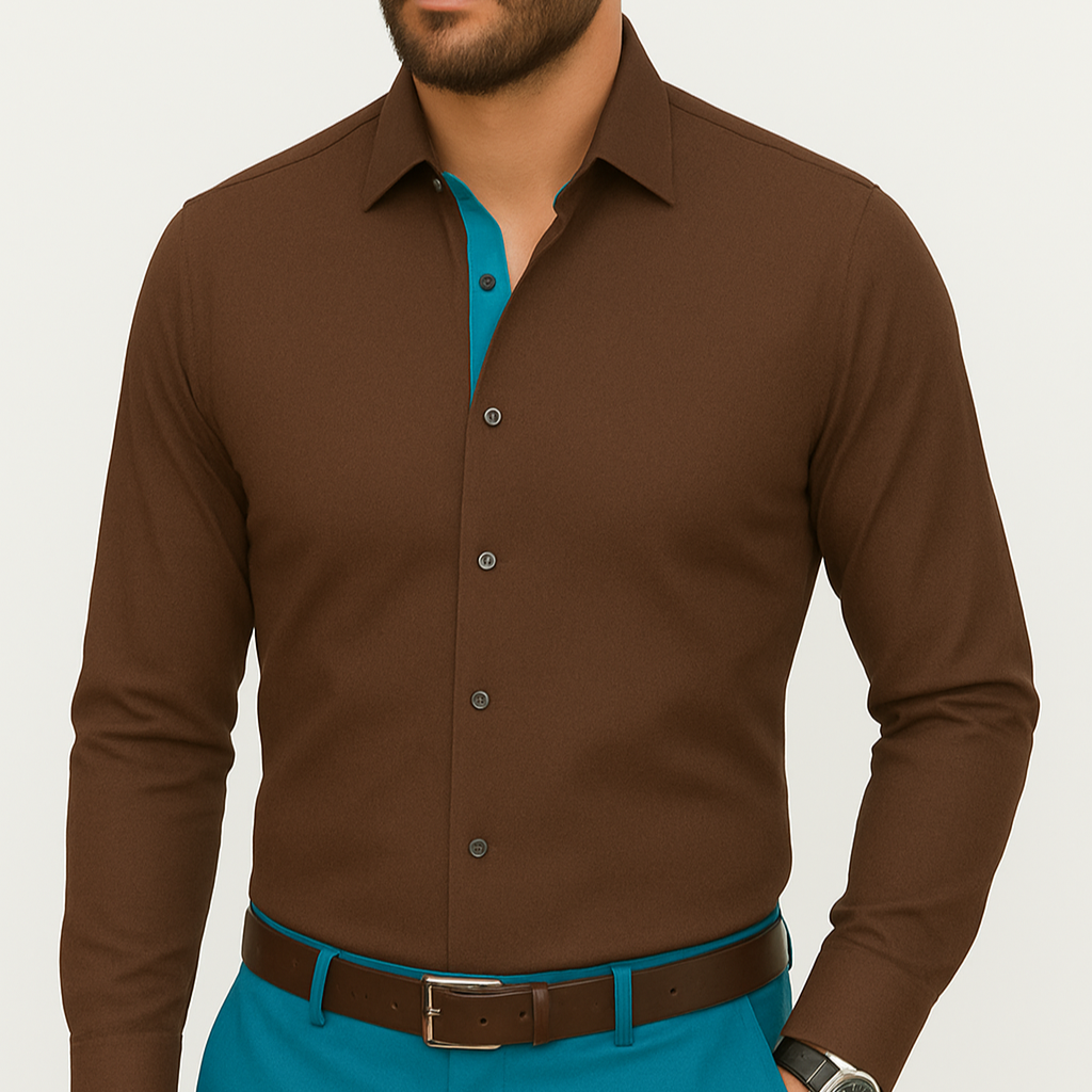 Chemise homme marron et turquoise Pietro