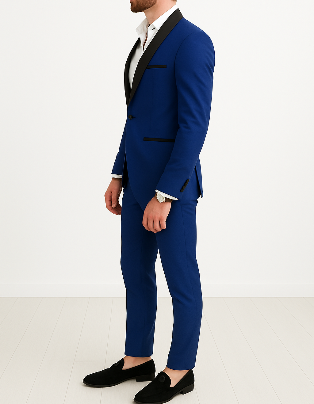 Costume homme bleu électrique col châle