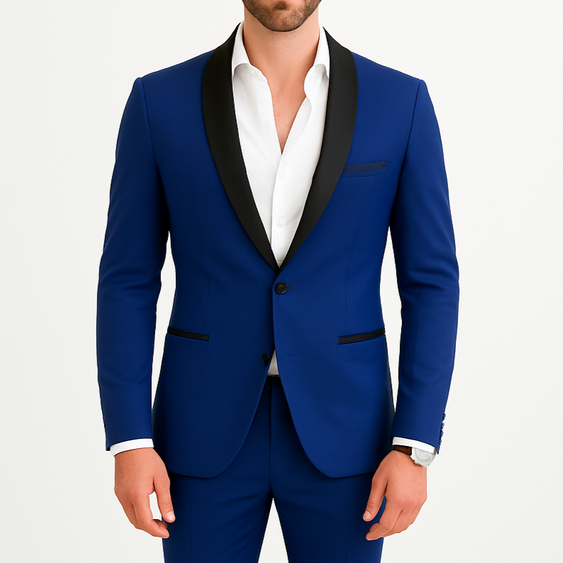 Costume homme bleu électrique col châle