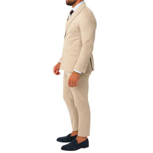 Costume homme beige croisé Mario