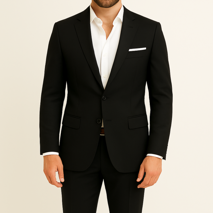 Costume homme noir avec pochette