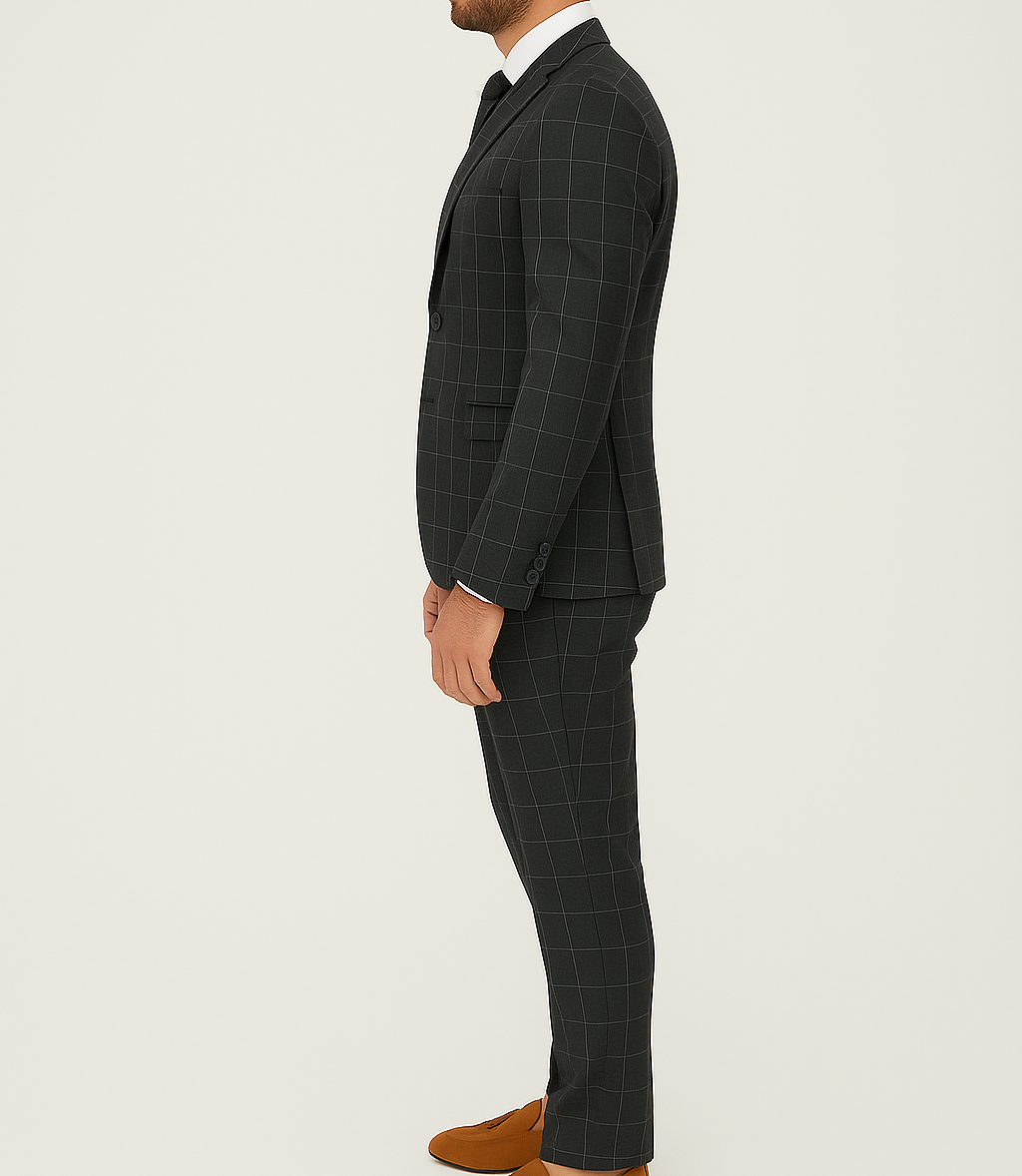 Costume homme gris foncé à carreaux