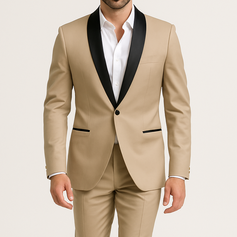 Costume homme beige col châle