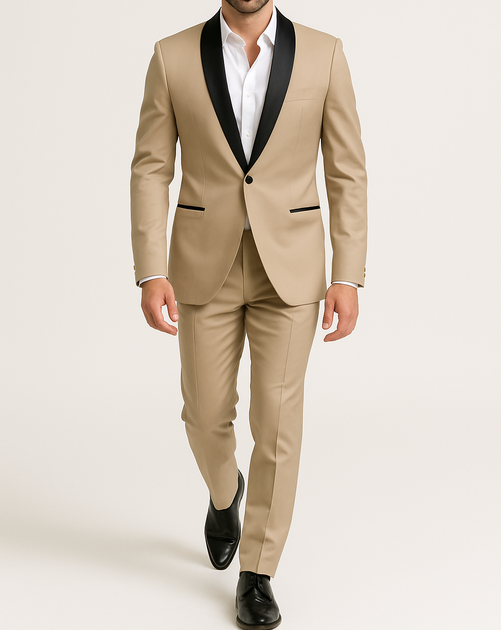 Costume homme beige col châle