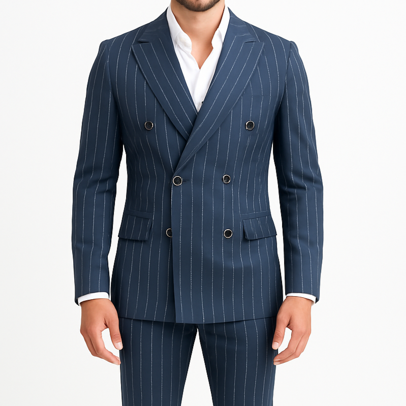 Costume homme croisé bleu à rayures