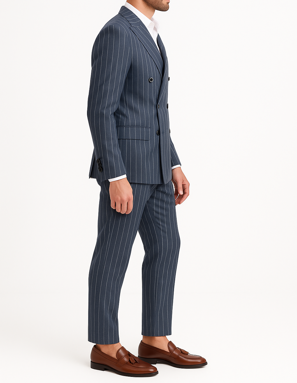 Costume homme croisé bleu à rayures