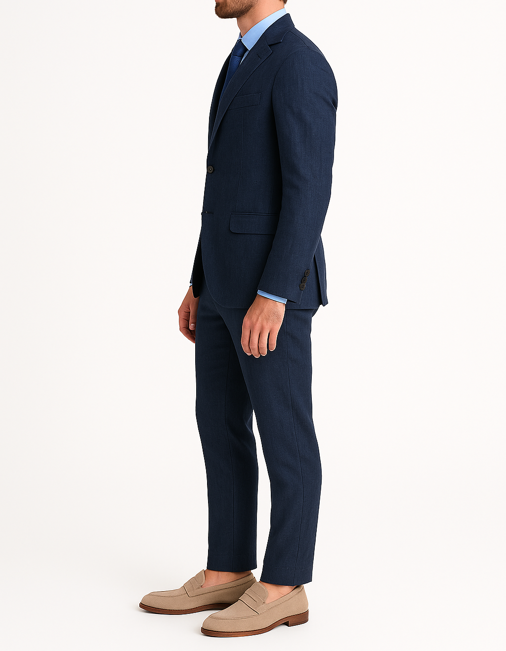 Costume homme effet lin bleu LINO