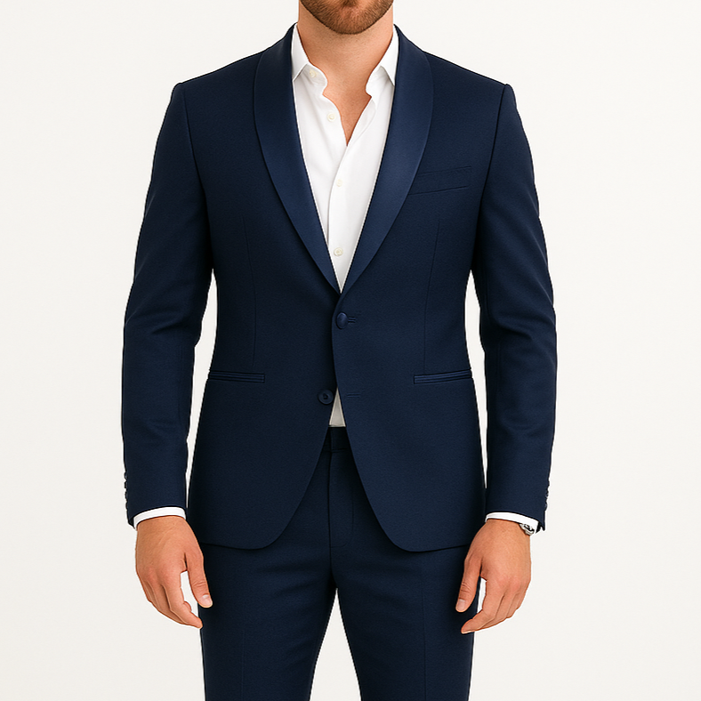 Costume homme bleu marine col châle