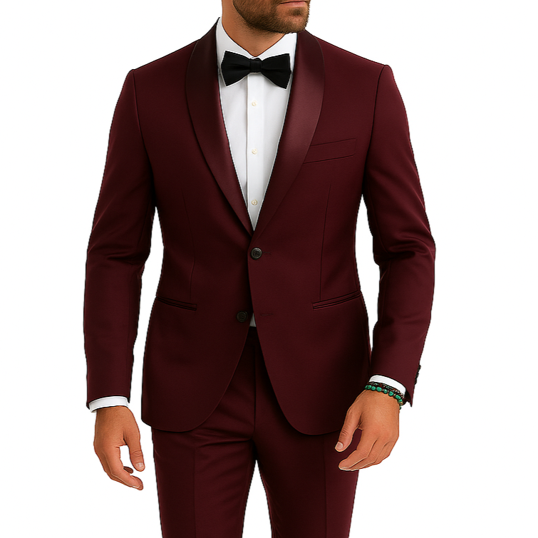Costume homme bordeaux col châle
