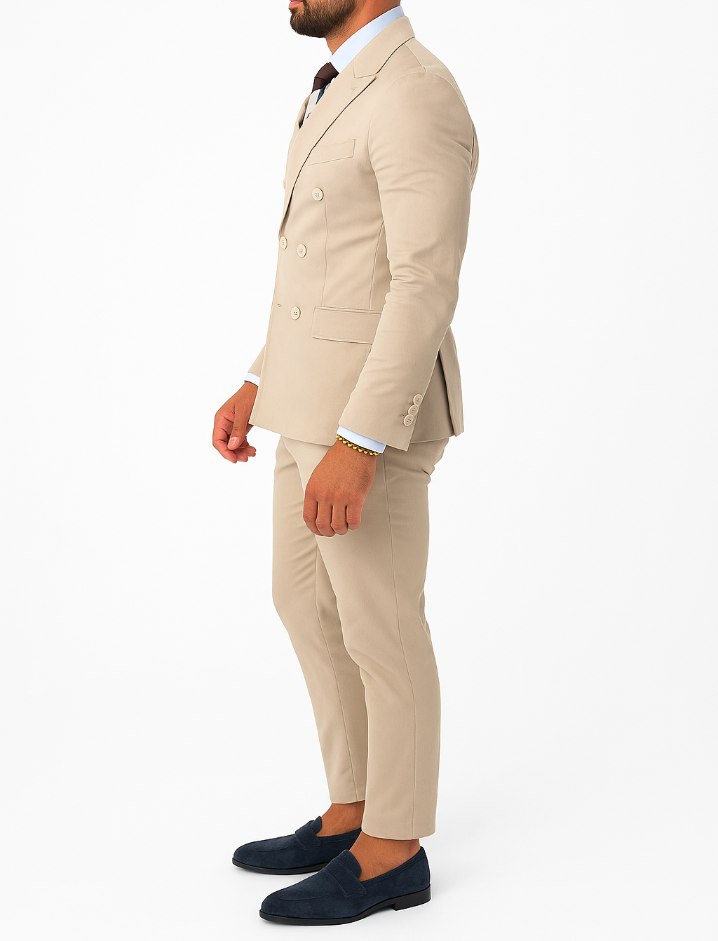 Costume homme beige croisé Mario