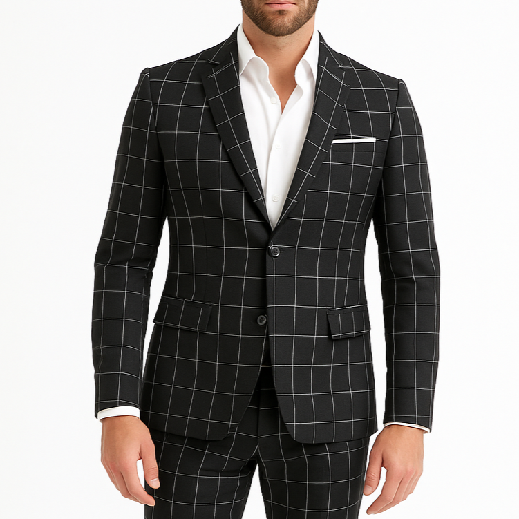 Costume homme noir à carreaux