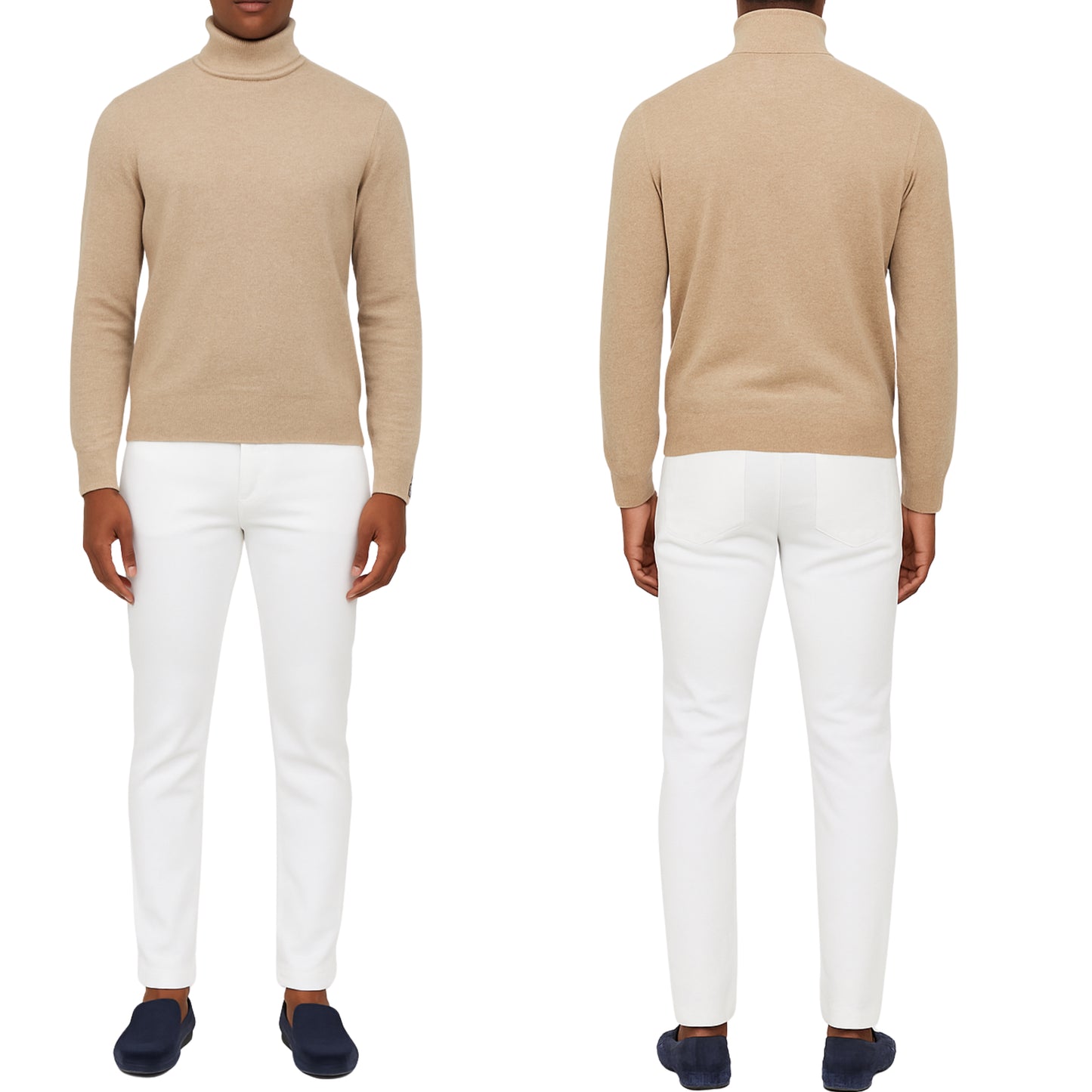 Pull homme col roulé beige