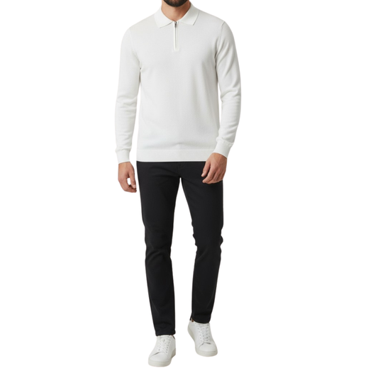 Pull homme blanc col zip