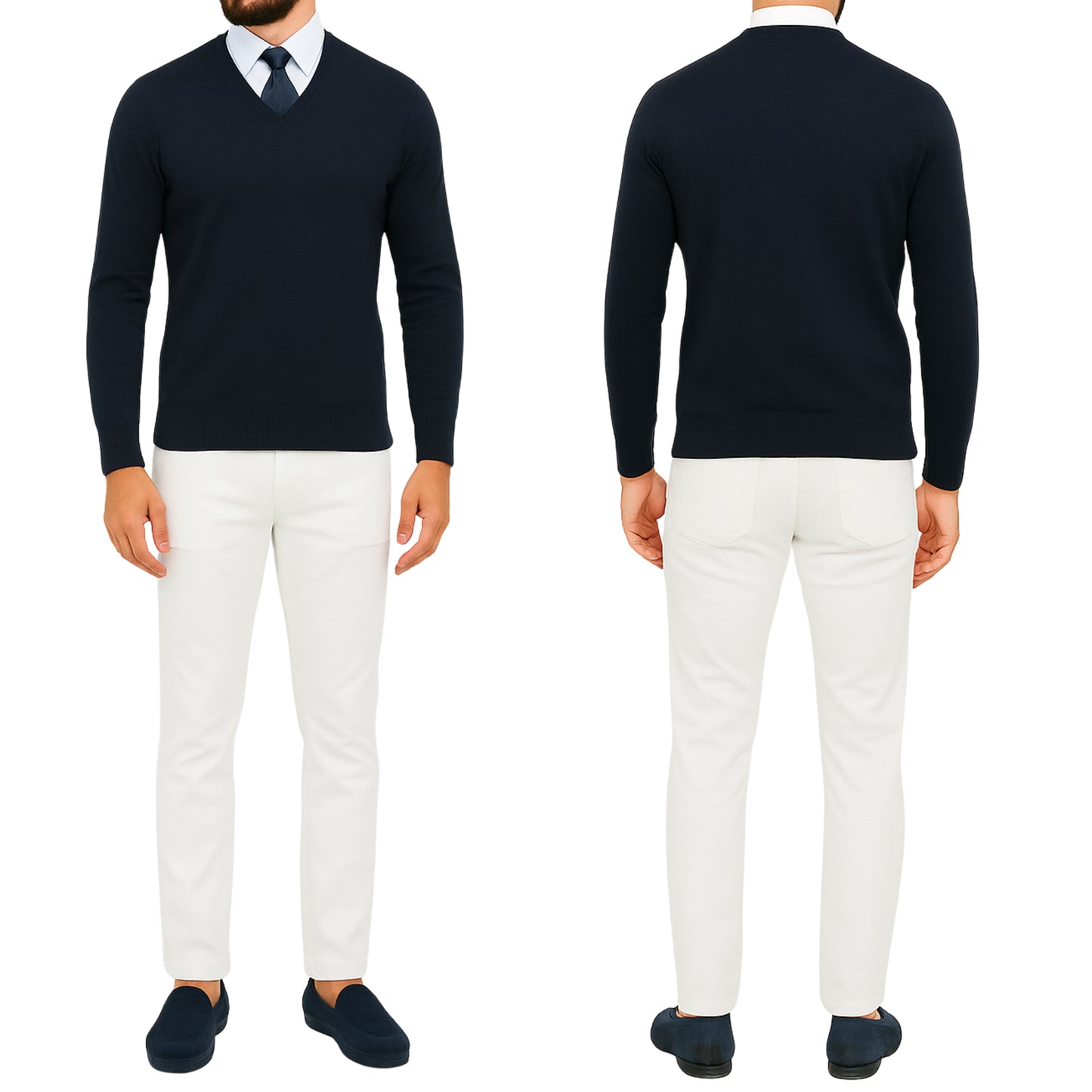 Pull homme col V bleu marine