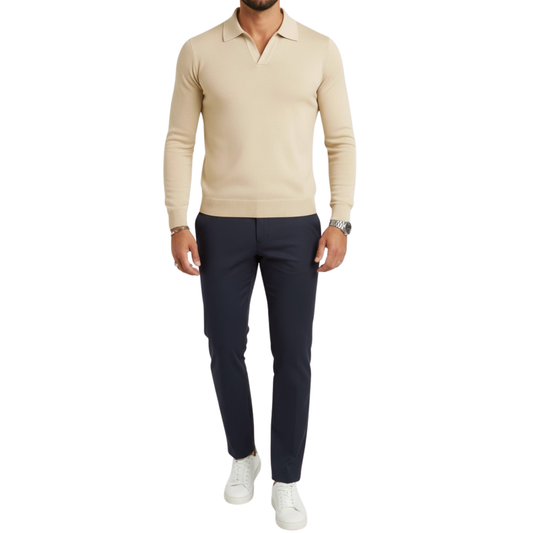 Pull homme beige col polo Lixia