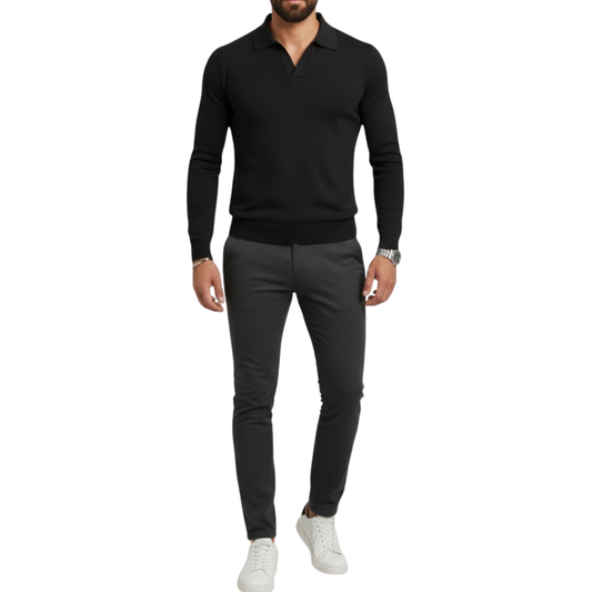 Pull homme noir col polo Lixia