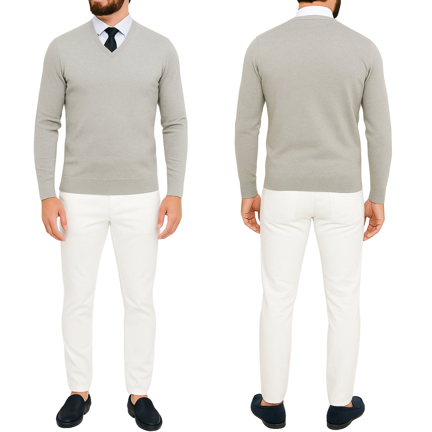 Pull homme col V gris