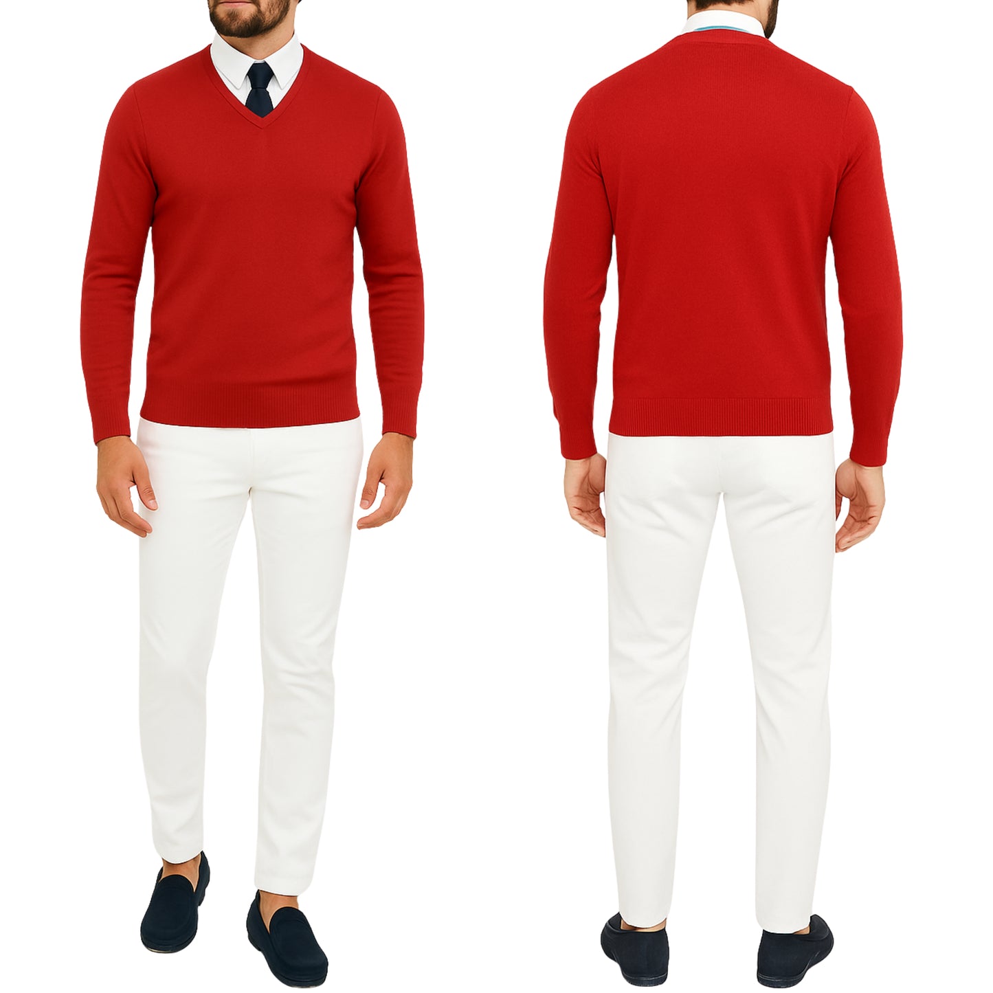 Pull homme col V rouge