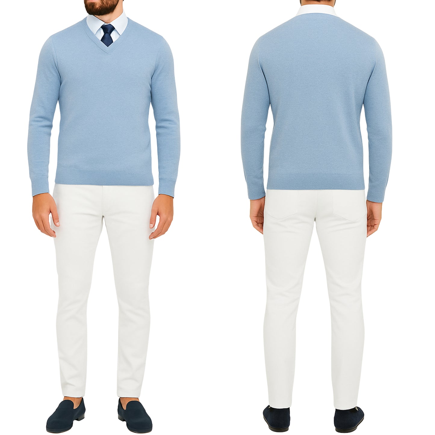 Pull homme col V bleu ciel