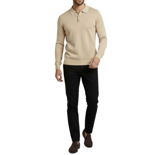 Pull homme beige col bouton Laurentino