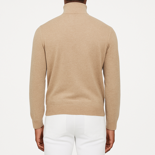 Pull homme col roulé beige