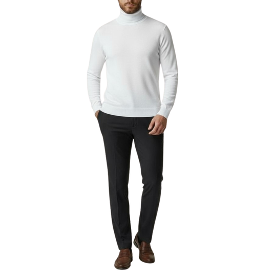 Pull homme col roulé blanc