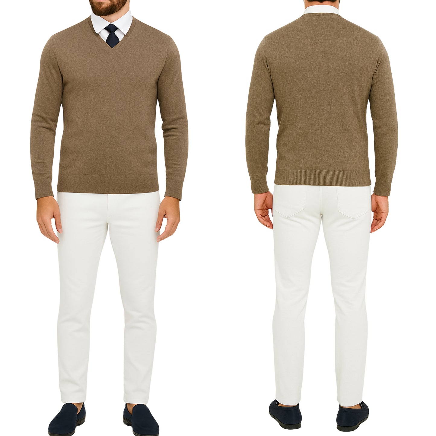 Pull homme col V café