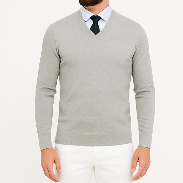 Pull homme col V gris