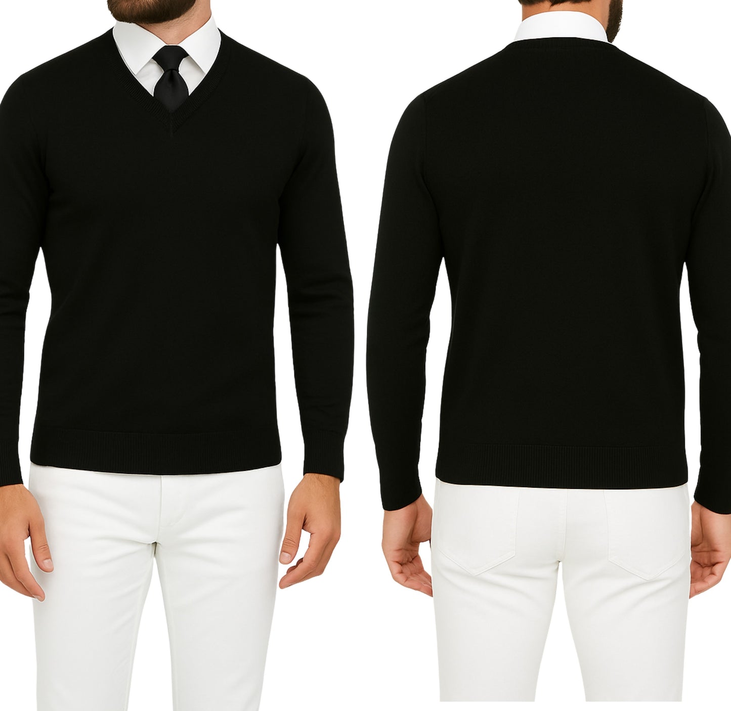 Pull homme col V noir