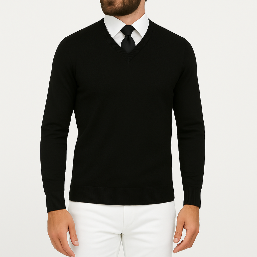 Pull homme col V noir