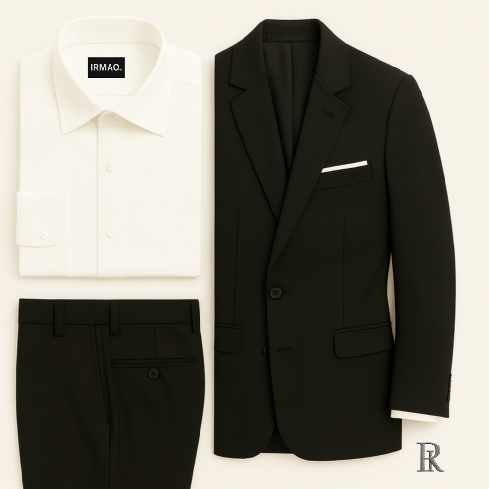 Costume homme noir avec pochette