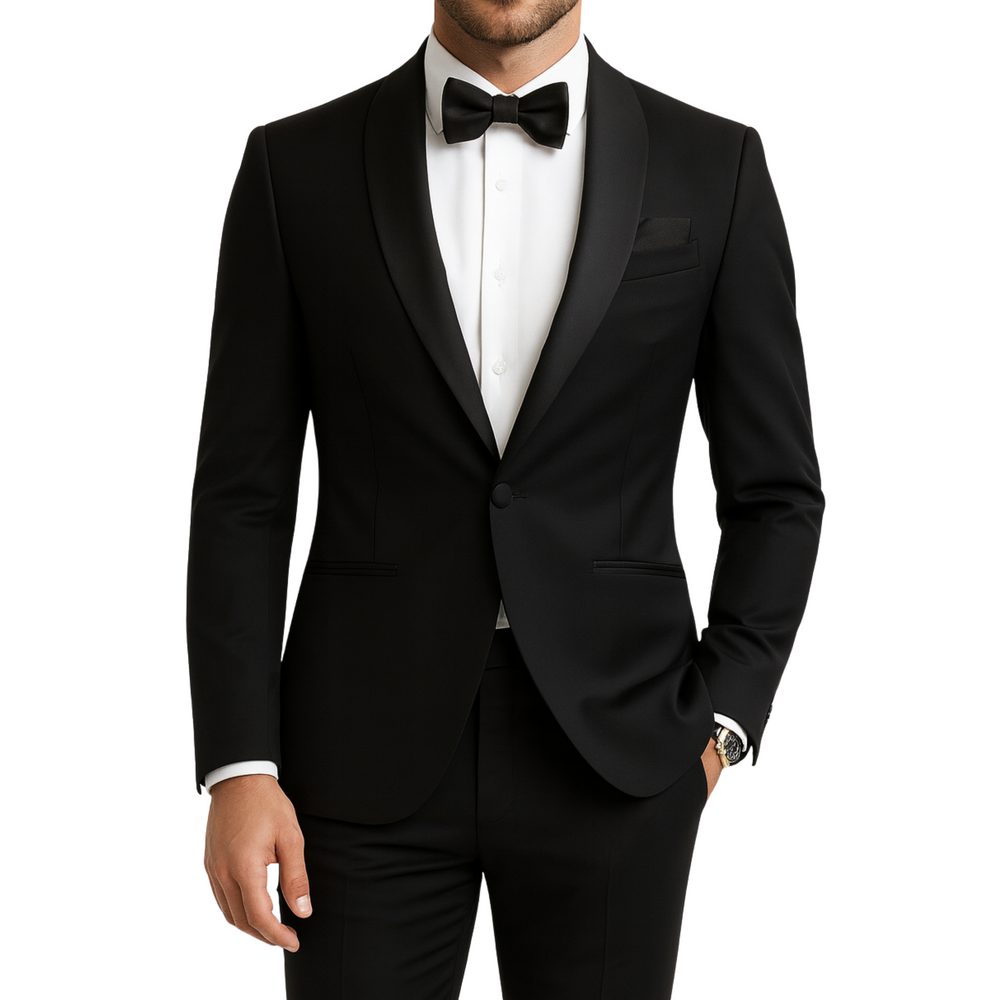 Costume homme noir col châle