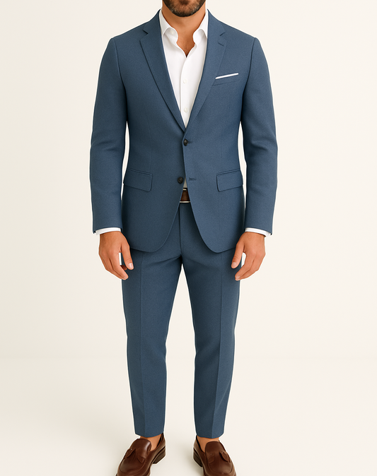 Costume homme bleu effet denim