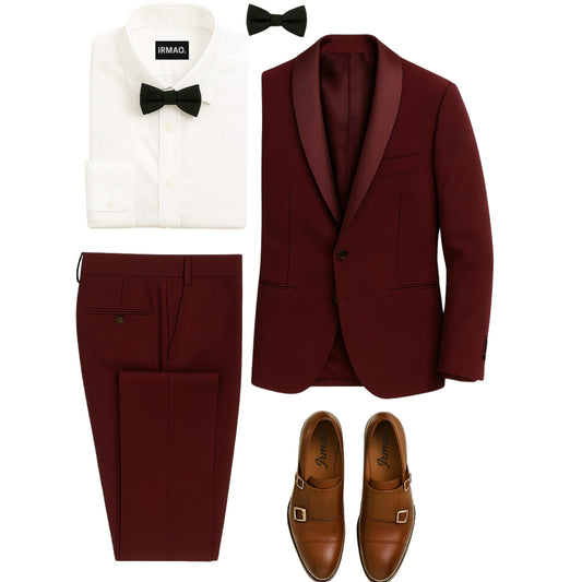 Costume homme bordeaux col châle