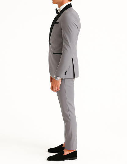 Costume homme gris col châle