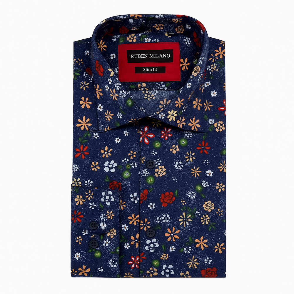 Chemise homme bleu à fleurs Pirlo