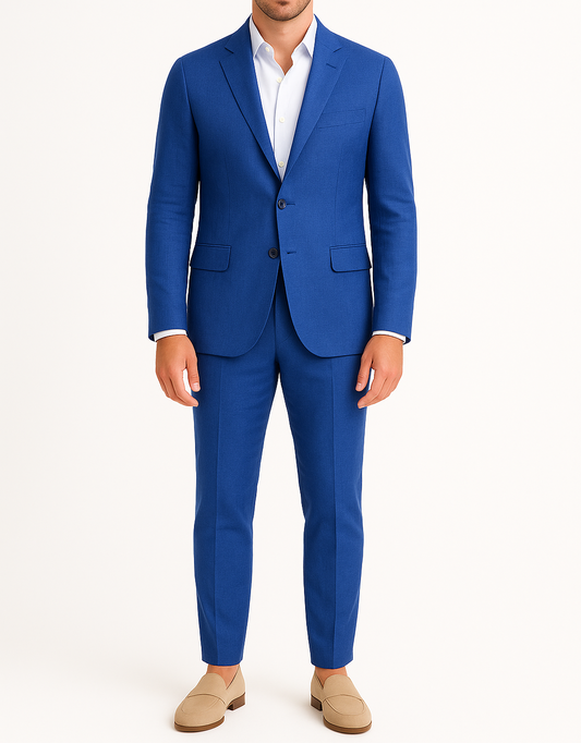 Costume homme effet lin bleu royal LINO