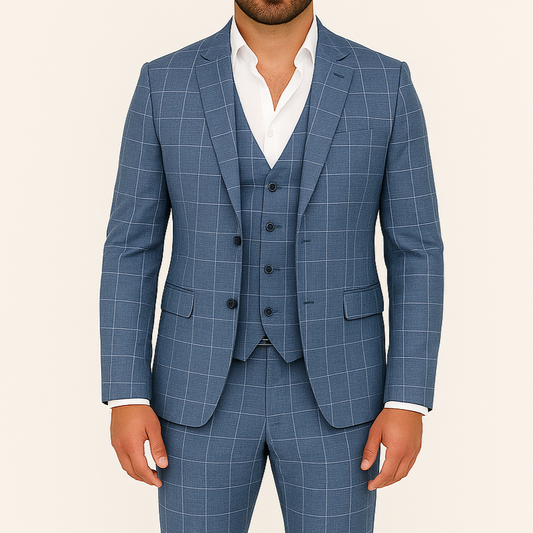 Costume homme bleu à carreaux