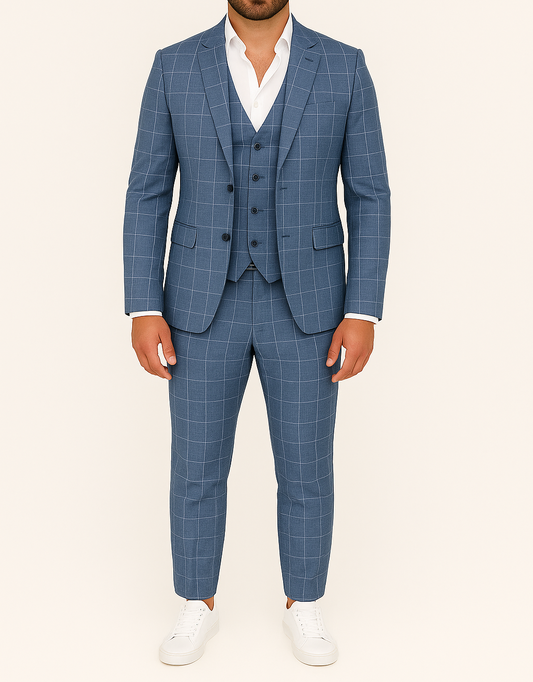 Costume homme bleu à carreaux