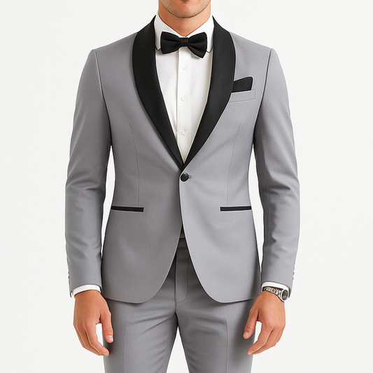 Costume homme gris col châle