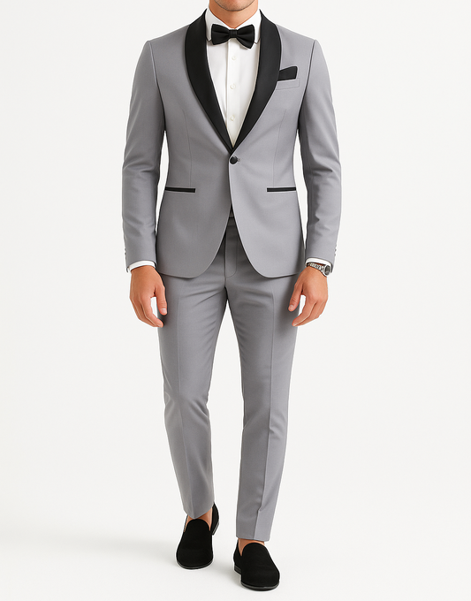 Costume homme gris col châle