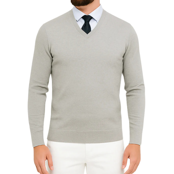 Pull homme col V gris