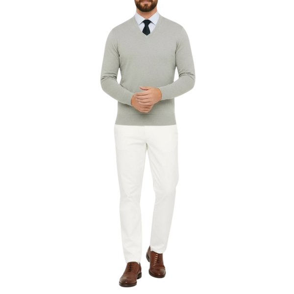 Pull homme col V gris