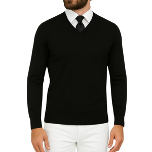 Pull homme col V noir