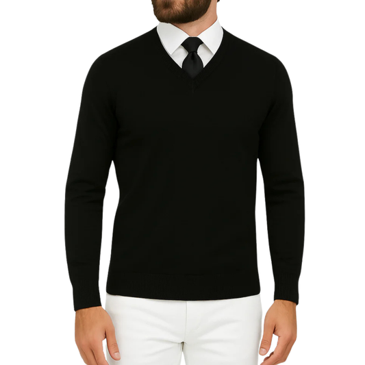 Pull homme col V noir