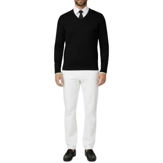 Pull homme col V noir