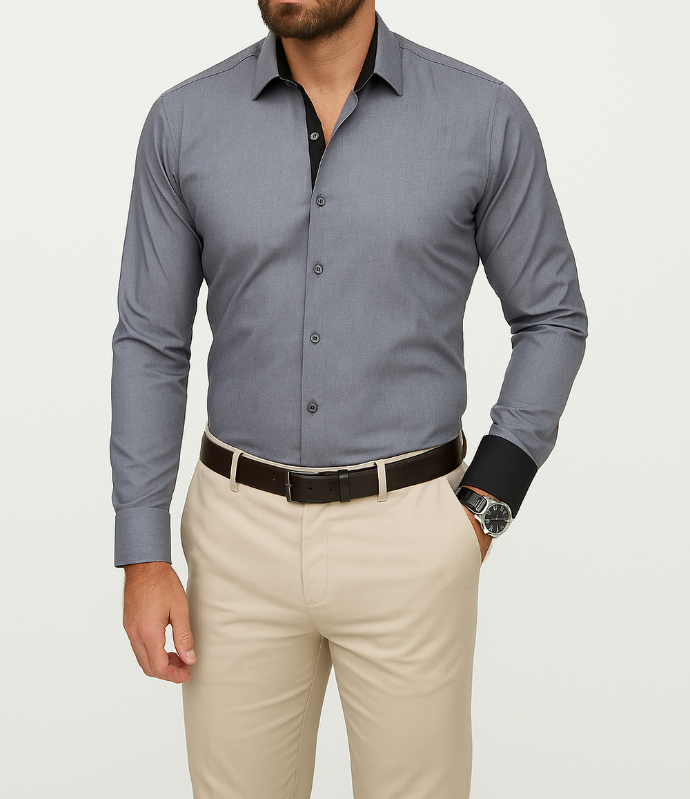 Chemise homme grise et noire Pietro